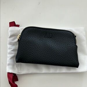 Black vegan leather coin purse, black zipper pouch